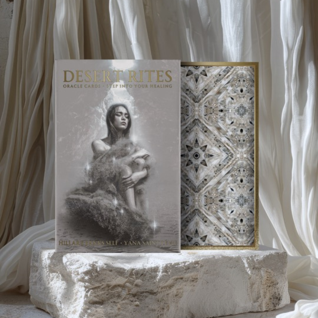 Desert Rites Oracle 44-card deck with gold foil edges and full-color desert healing artwork