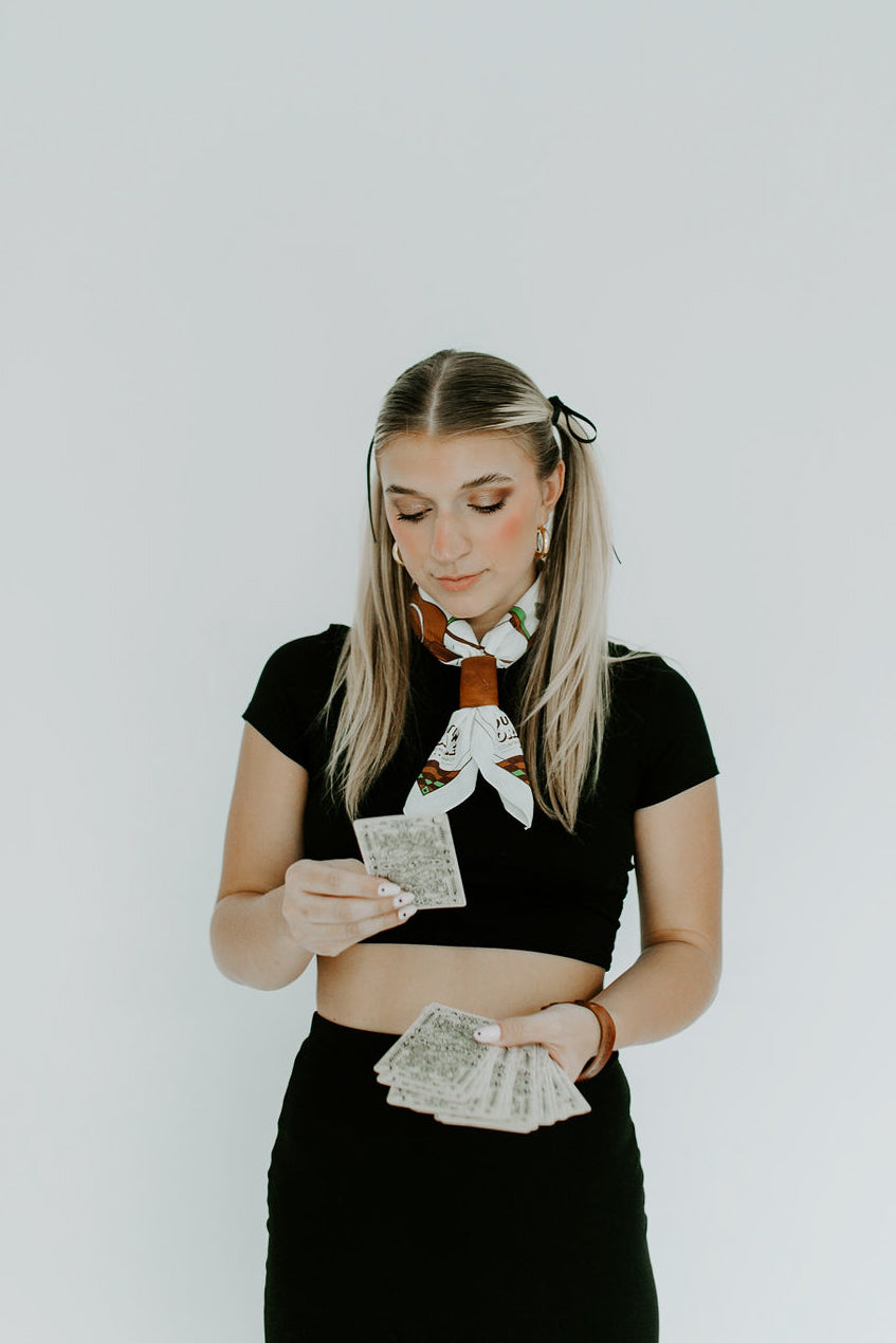 ighway Kind western bandana styled as neck wear with leather scarf slide (also available in the shop as a separate item).