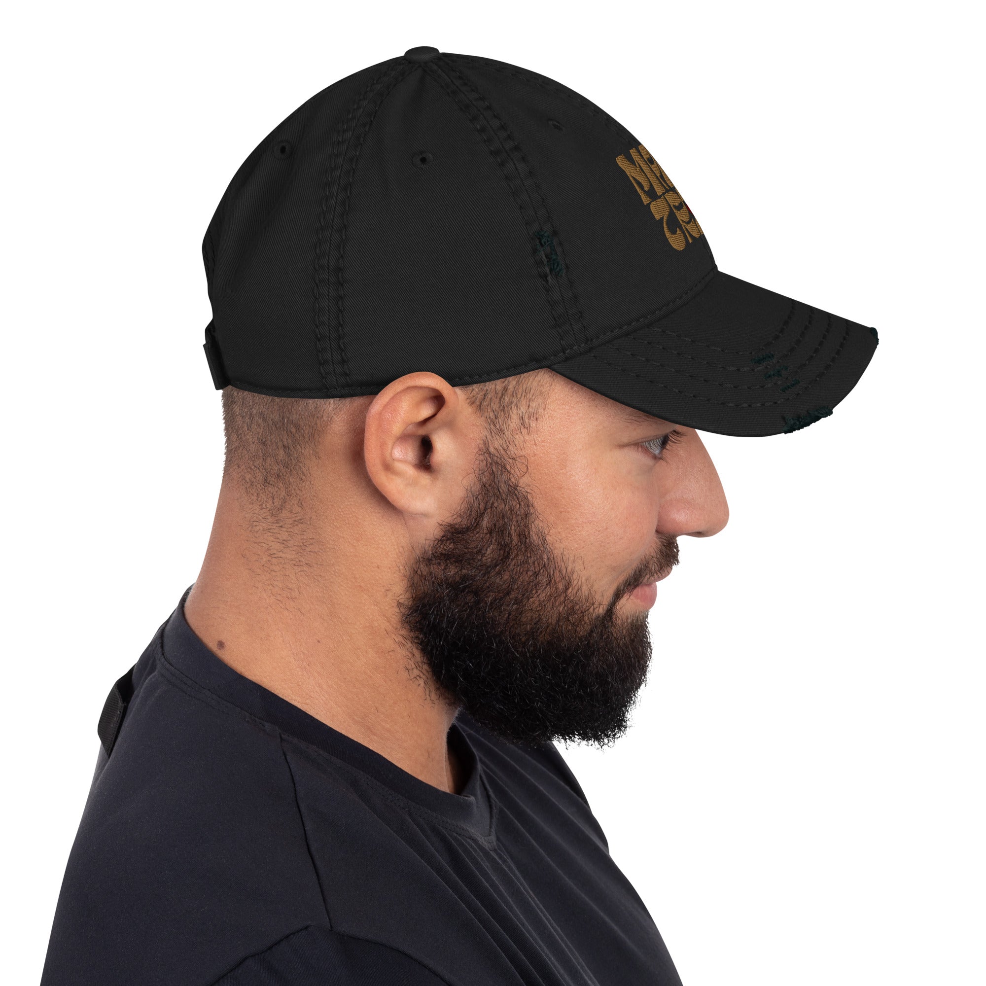 Profile of distressed Mama Tried dad hat displaying low-profile unstructured design